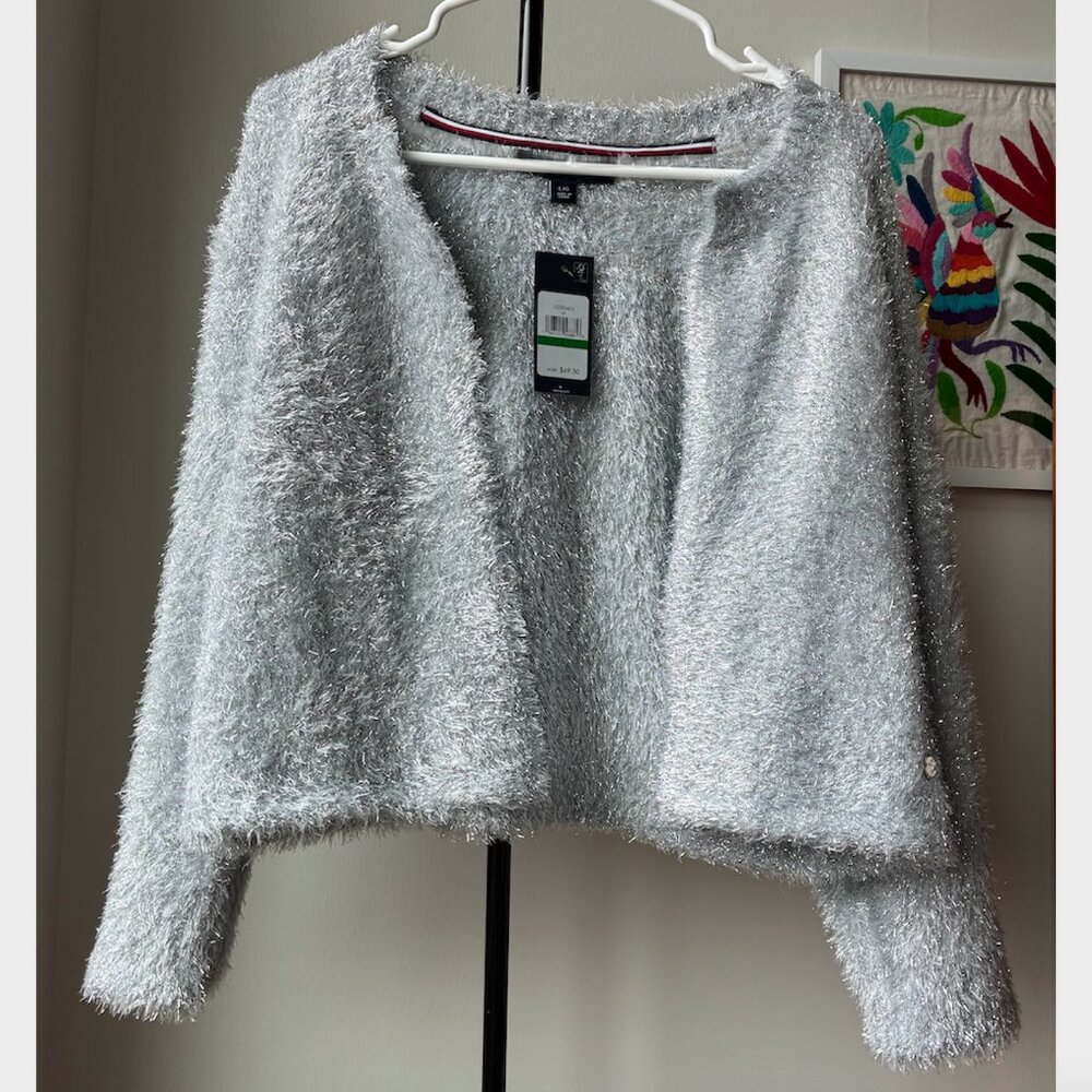 Tommy Hilfiger NWT Silver Sparkly Cardigan - Size L